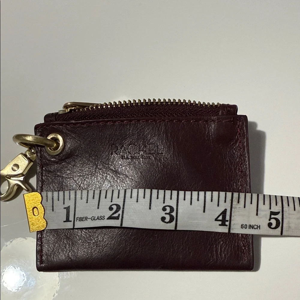 RACHEL Rachel Roy Plum Leather Zip Key & Card Holder with Gold Hardware